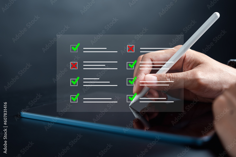 Poster checklist and checkmark approve quality management with quality assurance or qa and quality control 