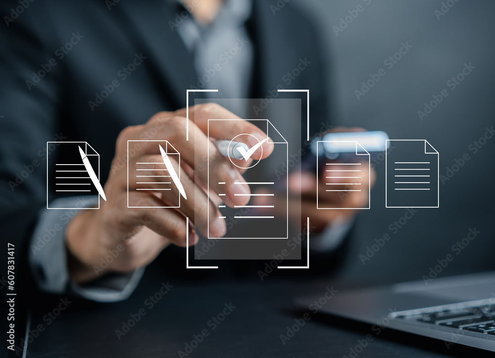 Fototapete Checklist Quality management with Quality Assurance or QA and Quality Control or QC and improvement. Standardization, certification. Compliance to regulations service and standards.