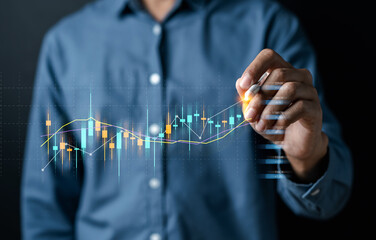 Businessmen investor stock market value up. investment and analyze trading data. investor analysis...