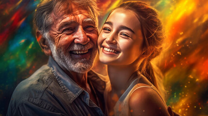 A painted portrait of a father with his adult daughter, Generative AI