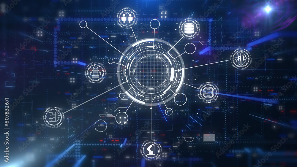 Poster Abstract internet of thing icon device connectivity concept. New technology business strategy, smart digital of Iot on network connection structure platform illustration.