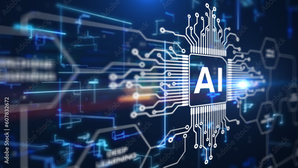 Aufkleber Technology digital of AI CPU research, learning, cyber development futuristic design information background.