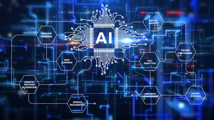 AI artificial intelligence big data science information technology concept. Digital technology design illustration.
