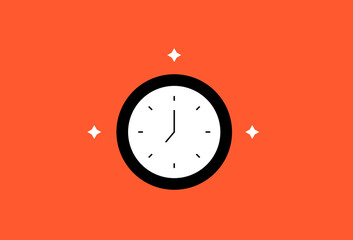 Vector clock illustration in flat design style, geometric time icon.