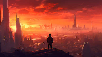 Futuristic Cityscape at Sunset