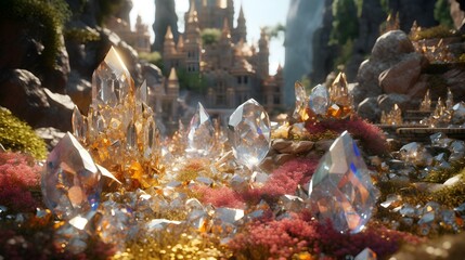 Fototapeta na wymiar gems, jewels, and silver sitting outside in beautiful background. generative AI illustration.