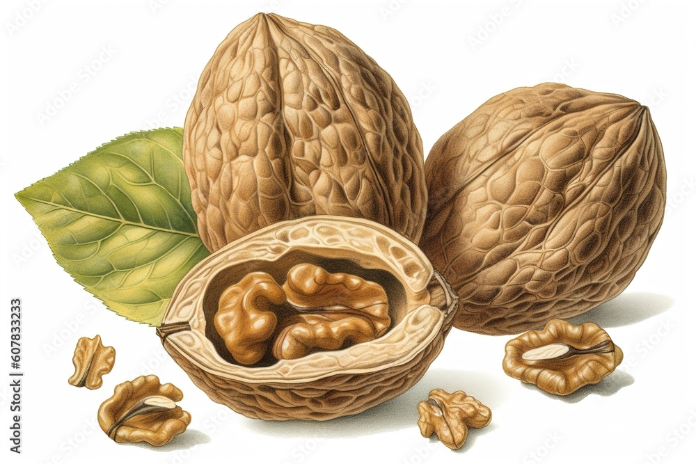 Poster walnuts isolated on white background. generated by ai.
