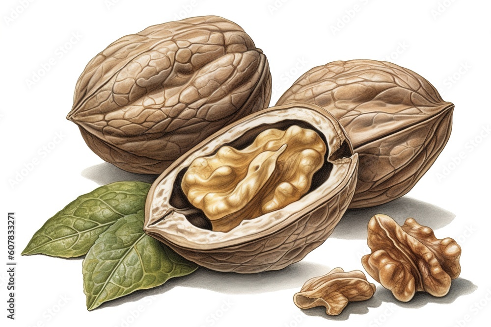 Poster walnuts isolated on white background. generated by ai.