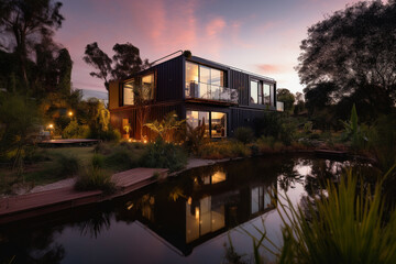 Obraz premium House made from shipping cargo containers. Modern home design. Generative AI