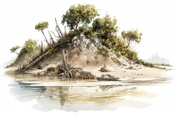 shore isolated on white background. Generated by AI.