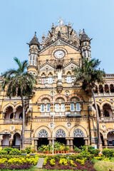 Naklejka premium Exterior of the Chhatrapati Shivaji Terminus, formerly the Victoria Terminus station in Mumbai, Maharashtra, India, Asia