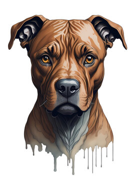 pitbull brown water color illustration transparent PNG, generative ai