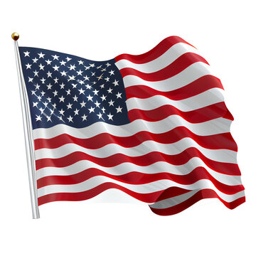 Usa flag flying clip art white background, fourth july concept. Ai generated image