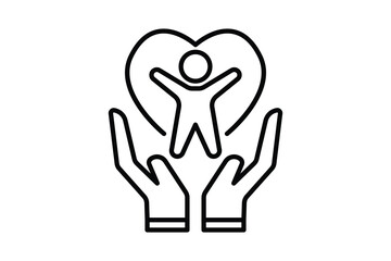 Medical health care icon. hand icon with people and heart. icon related to healthy living, wellness. Line icon style design. Simple vector design editable. EPS 10 and SVG files