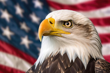 american bald eagle with american flag. Generative AI
