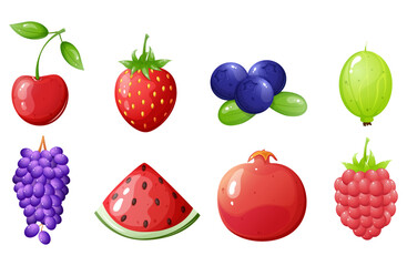 Cartoon style berries set. Game interface elements.