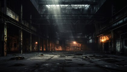 Abandoned ruined industrial building room inside interior