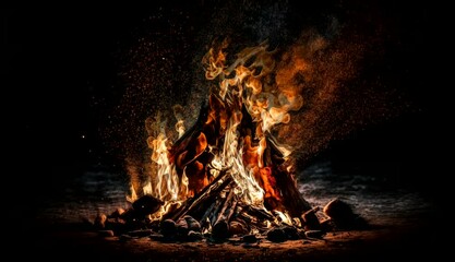 Bonfire in a dark place