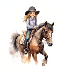 Fototapeta premium covboy girl with horse with Generative AI technology