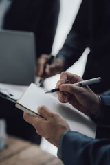 Administrator business man financial inspector and secretary making report, calculating balance. Internal Revenue Service checking document. Audit concept