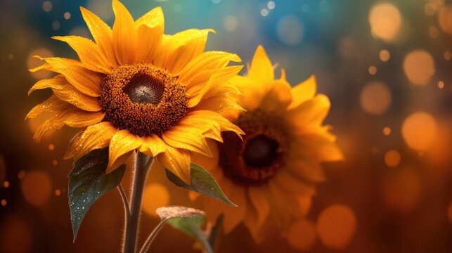 Sunflowers with bokeh. Generative AI