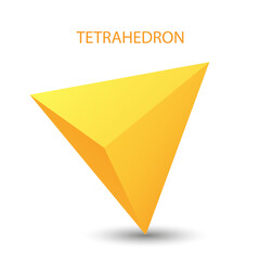 Vector tetrahedron with gradients for game, icon, package design, logo, mobile, ui, web. One of regular polyhedra isolated on white background. Minimalist style. Platonic solid.