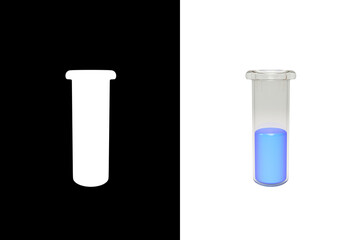 3d rendering icon test tube with blue substance