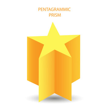 Vector pentagrammic prism with gradients and shadow for game, icon, package design, logo, mobile, ui, web, education. 3D prism on a white background. Pentagram illustration. Achievement mark.