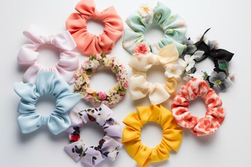 set of hair bands for girls, cutie atmosphere, white background, Generative AI