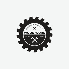 Wood work vintage logo design template vector