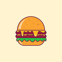 Juicy, cheesy cartoon burger icon.
