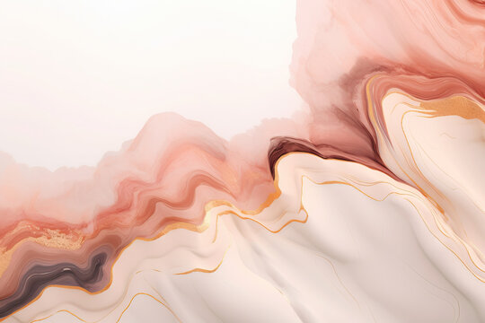 Generative AI illustration of pink and white marble texture background with cracked gold details