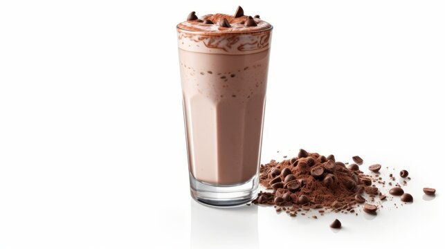 Chocolate milkshake isolated on white background. Generative AI