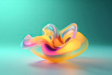 Generative AI illustration of abstract futuristic multicolored dense shiny glass 3d shape