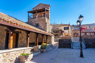 Old constructions of stone houses in the mountain of the Sierra de Madrid, Puebla de la Sierra.