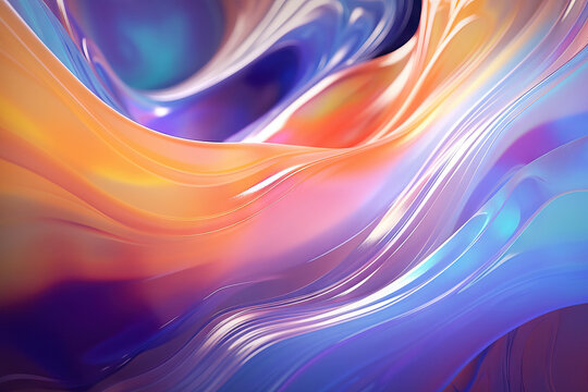 Generative AI illustration of colorful abstract background with multicolored shiny wavy surfaces