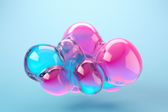 Generative AI illustration of abstract futuristic dense multicolored shiny glass blobs