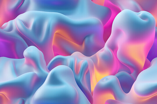 Generative AI illustration of abstract futuristic pink blue and yellow blobs