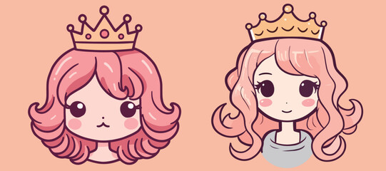 Cute girl princess head portrait portfolio vector footage