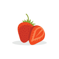 Vector strawberry slice red illustration lemon isolated half fruit strawberry. Fresh red cut citrus icon