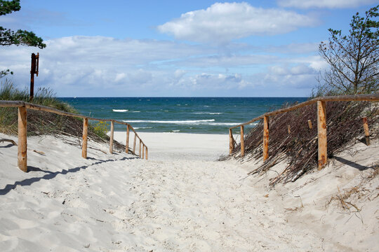 entrance to the wide beach in Stilo with the white sand, Baltic sea, Poland