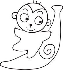 Obraz premium monkey cartoon cute kawaii anime illustration clipart character chibi drawing manga