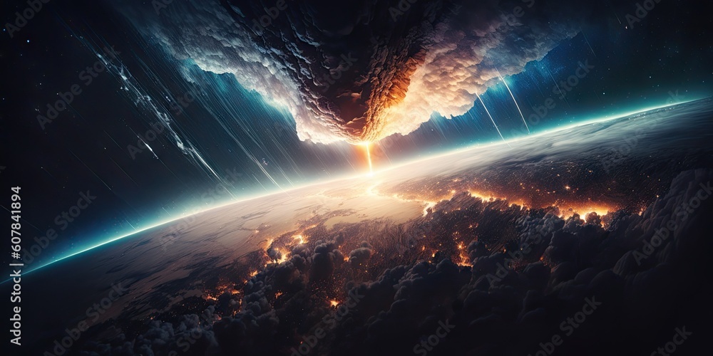 Poster tilt shifted aerial view of earths atmosphere in space. generative ai aig15.