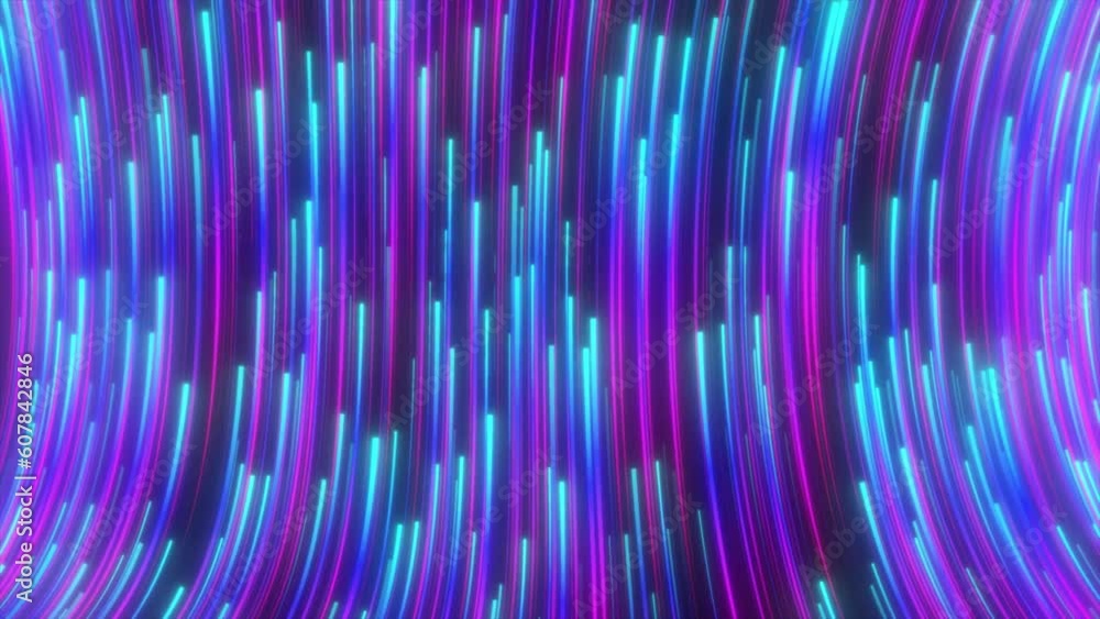 Poster futuristic colorful neon lights optical fibers. electrical signals flowing inside of complex network