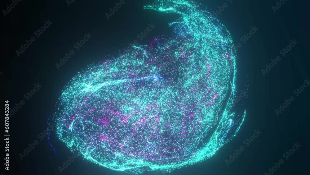 Poster cyber data particles and sphere of energy in movement composed by particles. abstract technology bac