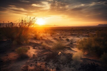 arid landscape with dramatic sunrise, showcasing the beauty of this harsh environment, created with generative ai