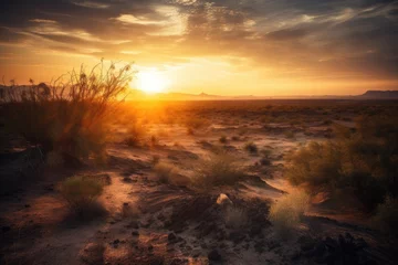 Acrylic prints Chocolate brown arid landscape with dramatic sunrise, showcasing the beauty of this harsh environment, created with generative ai
