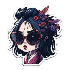 illustration of female geisha in the form of a sticker