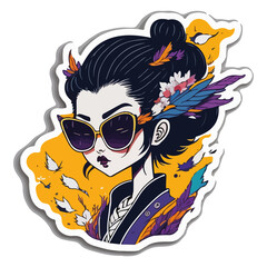 Fototapeta premium illustration of female geisha in the form of a sticker