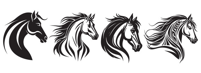 Horse heads vector silhouette illustration - obrazy, fototapety, plakaty